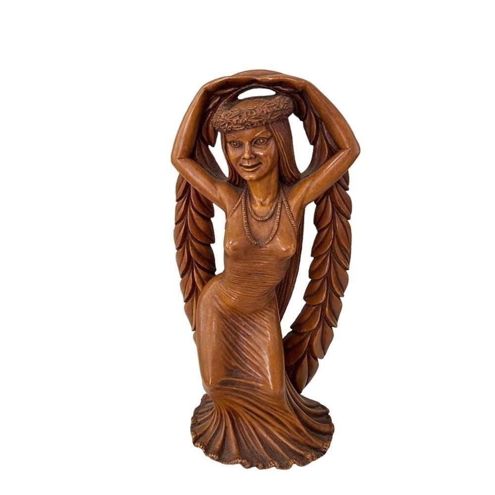 Coco Joe’s vintage Tikii souvenir hula dancer, Hapwood, 10 inches tall.